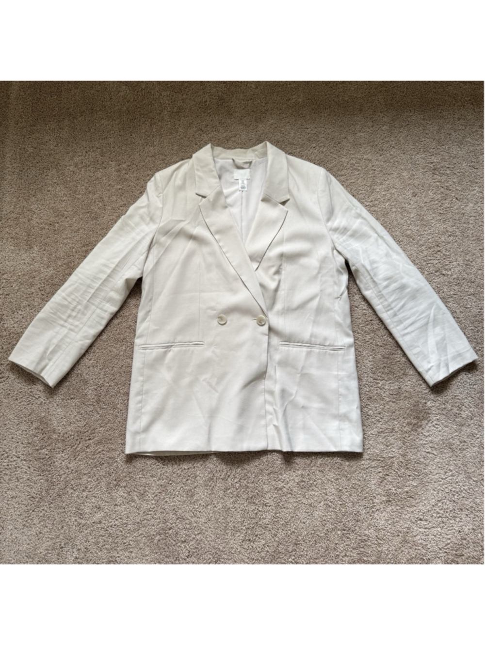 H&M Women's Ivory Linen Blend Notch Lapel Lined Blazer M